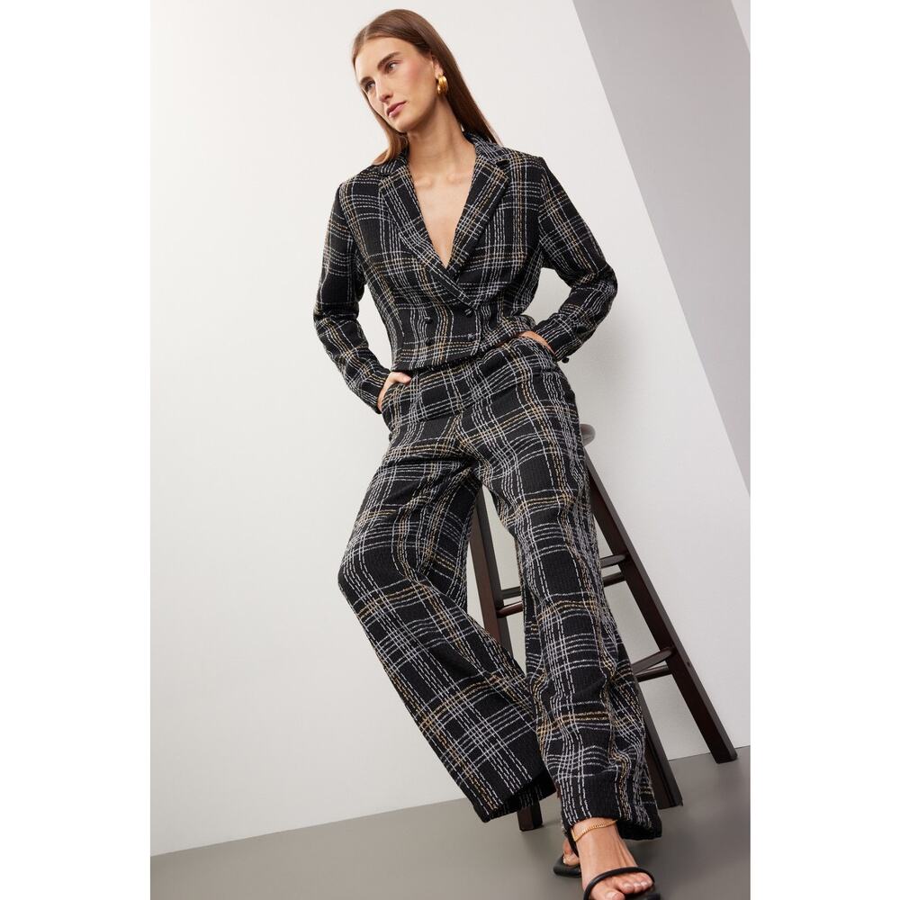 Slate & Willow Black Plaid Tweed Wide Leg High Rise Trouser Dress Pants Size M - Picture 4 of 14